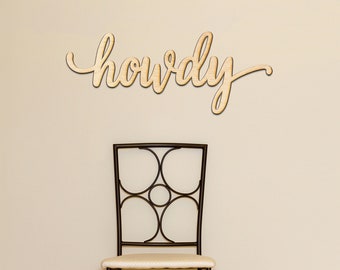 Howdy Charlie Script Wood Sign - Wood Sign Art, Wooden Sign, Laser Cut Wood, Wood Decor, Art Room Sign, Howdy Sign, Rustic Gallery Wall Sign