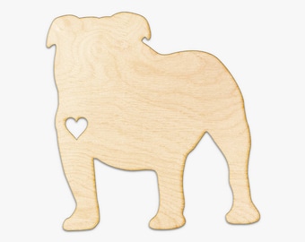 Heart Cut English Bulldog Wood Sign - Wooden Wall Decor, Gifts For Dog Owner, English Bulldog Art, English Bulldog Love, Wooden Bulldog