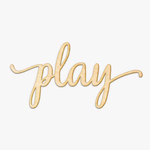Script Play Wood Sign - Wood Sign Art, Playroom Wall Decor, Wood Play Sign, Kid Room Wall Decor, Wooden Typography, Cursive Wood, Go Play image 1