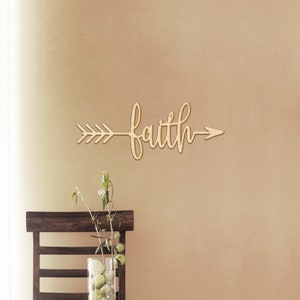 Faith Arrow Wood Sign Wood Sign Art, Wooden Sign, Laser Cut Wood, Wood Decor, Art Room Sign, Playroom Sign, Rustic Gallery Wall Sign image 2