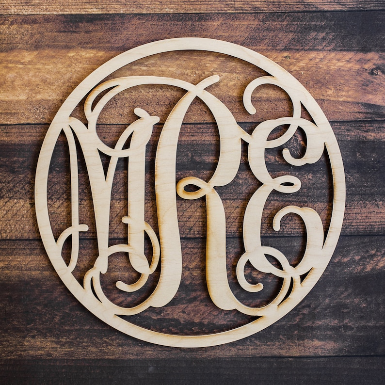 Wood Circle Vine Monogram Custom Monogram Gift, Personalized Wooden Monogram, Monogram Wedding Gift, 5 Year Anniversary, Vine Monogram image 2