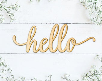 Hello Script Wood Sign -Wood Sign Art, Wooden Hello, Hello Sign, Laser Cut Wood Sign, Wood Wedding Decor, Cursive Hello, Greeting Sign