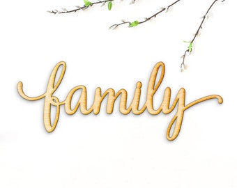 Family Script Word Wood Sign-Wood Sign Art, Gallery Wall, Family Wood Sign, Laser Cut Wood Sign, Cursive Wood, Rustic Family Wall Sign
