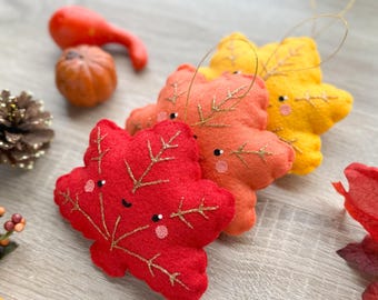 Maple Leaf Ornaments - Autumn Decor, Fall Tree, Felt Fall Leaves, Handmade Fall Tree Ornament, Love Neen, Handmade Christmas Gift