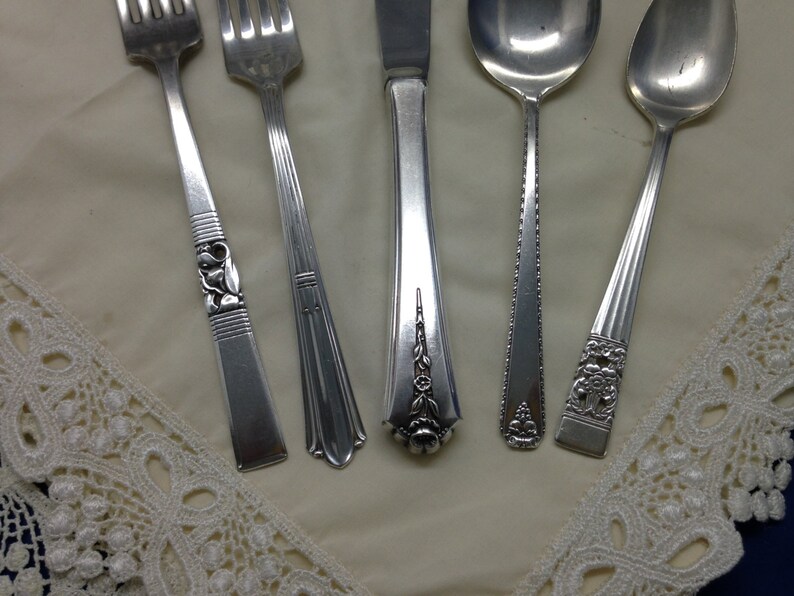 5 Pc. Mismatched Art Deco Silverware Silverplate Odd Flatware Etsy