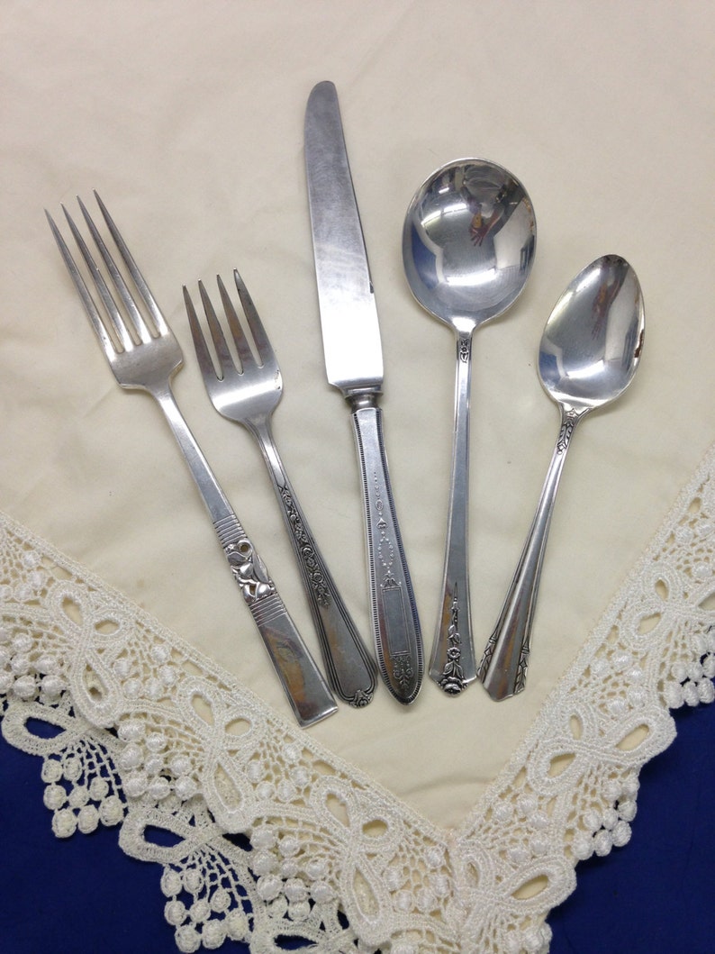 5 Pc. Mismatched Art Deco Silverware Silverplate Odd Flatware Etsy