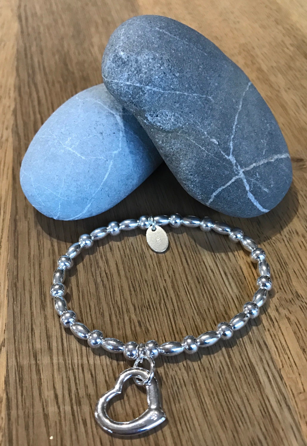 Sterling Silver Heart Bracelet With CZ Stone - Etsy