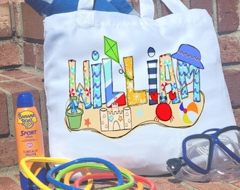 Kids Personalized Beach Tote Bag, Beach Bag, Pool Bag, Summer Essentials, Beach Vacation