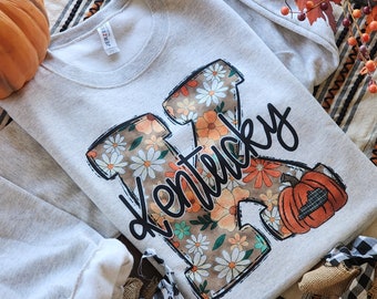Kentucky Fall Pumpkin Floral Crewneck Sweatshirt