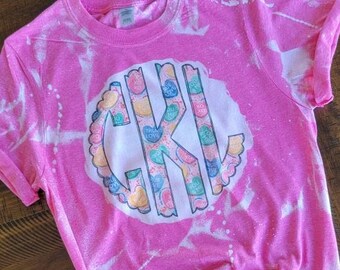 Candy Hearts Valentine Monogram Bleached Tee, personalized Valentines Shirt, monogram valentines day, Conversation hearts, Sweethearts tee