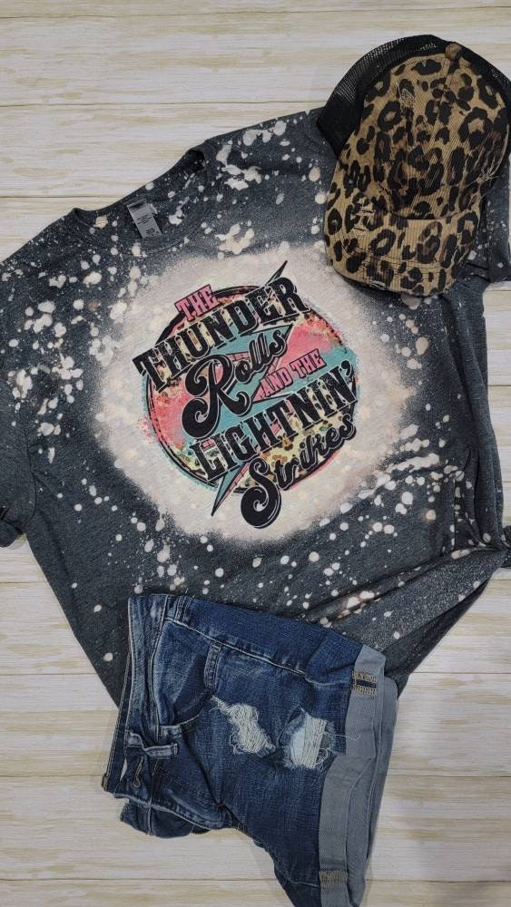 The thunder rolls and lightening strikes bleached tee, Garth brooks, concert tee, country music, leopard print, cheetah print, lightening