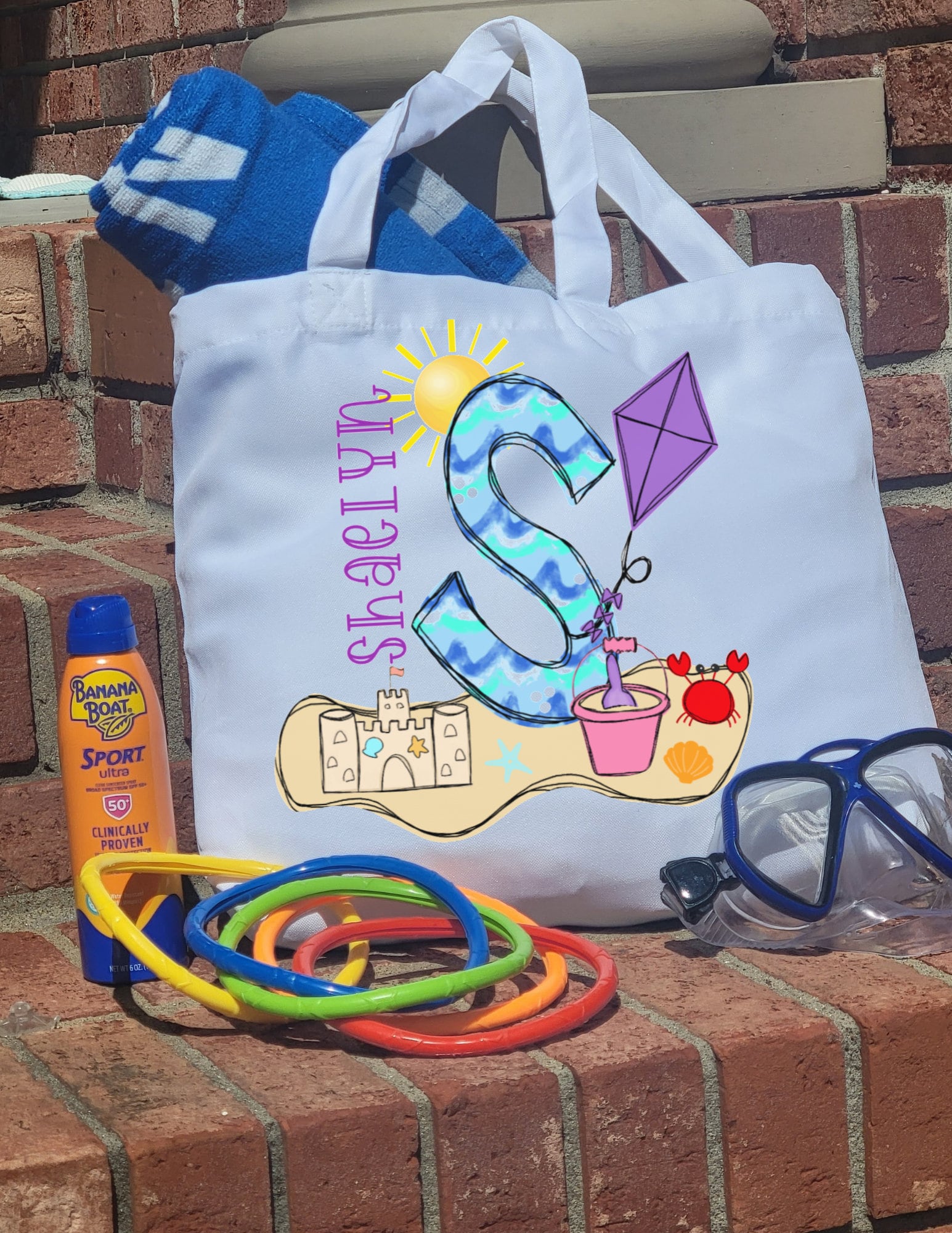 Kids Personalized Beach Tote Bag, Beach Bag, Pool Bag, Summer Essentials, Beach Vacation