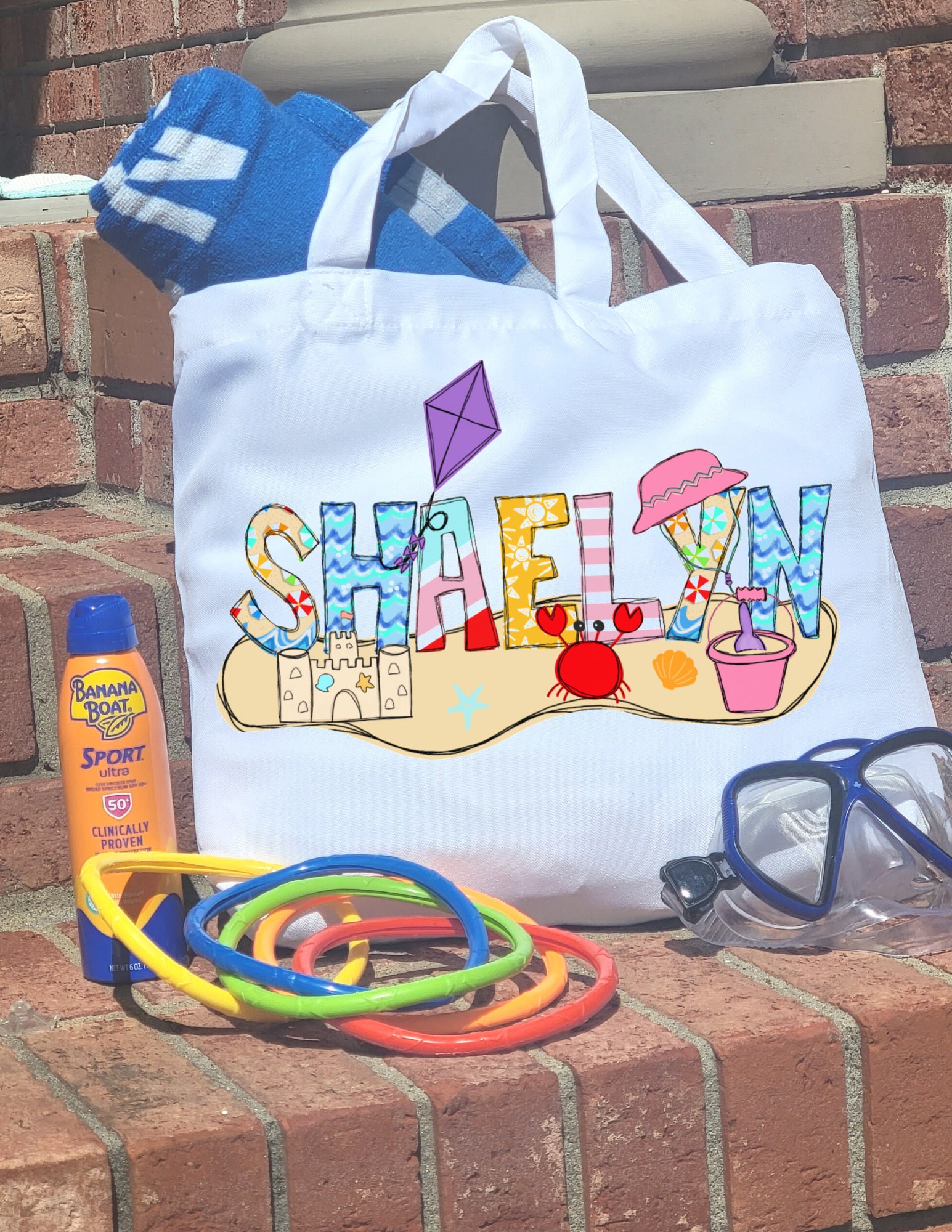 Kids Personalized Beach Tote Bag, Beach Bag, Pool Bag, Summer Essentials, Beach Vacation