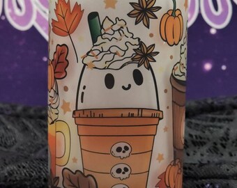 Halloween Ghost Frosted Glass Can, Iced Coffee Glass, Halloween Glass