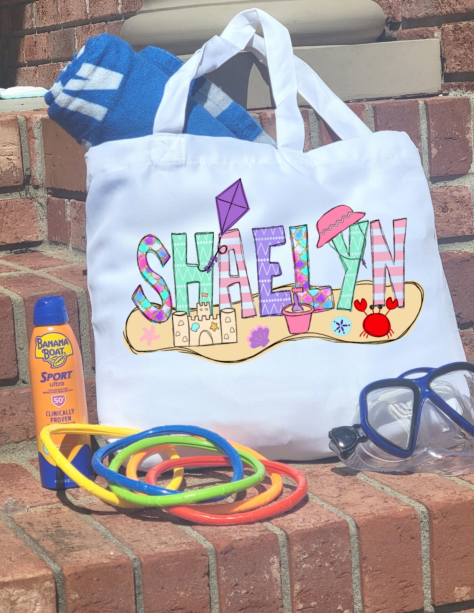 Kids Personalized Beach Tote Bag, Beach Bag, Pool Bag, Summer Essentials, Beach Vacation