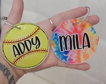 Custom Bag Tag, Softball Bag Tag, Backpack Bag Tag, Luggage Tag, Bag Keychain