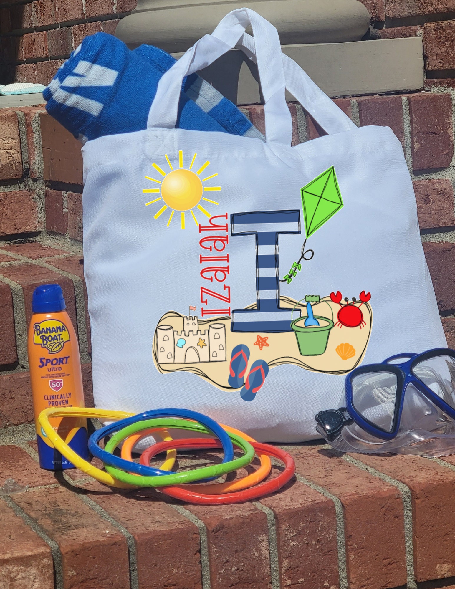 Kids Personalized Beach Tote Bag, Beach Bag, Pool Bag, Summer Essentials, Beach Vacation