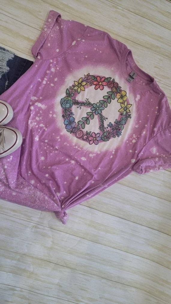 Floral Peace Sign Bleached Tee