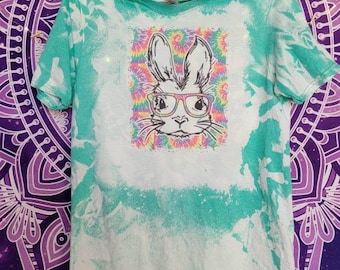 Tie Dye and glasses Easter Bunny Bleached Tee