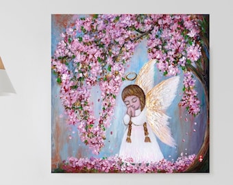 Angel painting, Angel Artwork, Angel Gift, Guardian Angel art, Angel Girl, Girl Gift, Angel decor, Angel Lover Gift, Girl Room Wall Decor