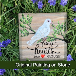 Hand-Painted Dove Memorial Stone: Remembrance Garden Gift