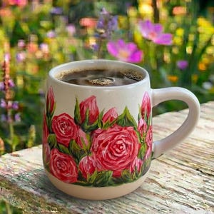 Handbemalte Tasse mit roter Rose: Geburtsblume für Juni, florales Geschenk für Mütter