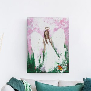 Original Angel Painting on Canvas: Abstract Guardian Angel Art