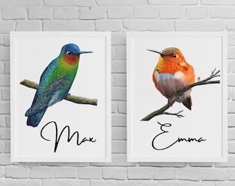 Set of 2 Hummingbird Prints, Hummingbird Painting, Hummingbird Art, Bird Print, Bird Lover Gift, Bird Gifts, Bird Wall Art, Bird Artwork