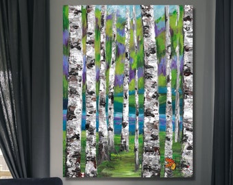 Aspen tree painting, Aspen tree art, Birch tree painting, Birch tree art, Birch tree wall art, Large Forest Art, Landscape Painting