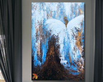 Original Angel painting, Angel painting on canvas, Guardian Angel art, Angel wings painting, Angel art, Abstract Angel painting, Angel decor