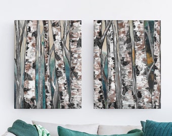 Birch Tree Painting Set Of 2, Birch Tree Art, Birch Tree Artwork, Birch Tree Art Work, Birch Tree Canvas, Large Canvas Wall Artwork