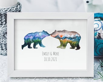 | d’impression Bear Couple Cadeau de mariage personnalisé | Cadeau de mariage unique | Cadeau de mariage pour couple | Cadeau d’anniversaire | Cadeau de fiançailles