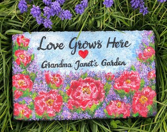 Hand Painted Garden Stone: Personalized Floral Garden Decor