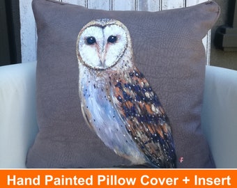 Owl pillow Owl gifts Owl painting Owl DIY Painted Owl Pillow Cover | Owl