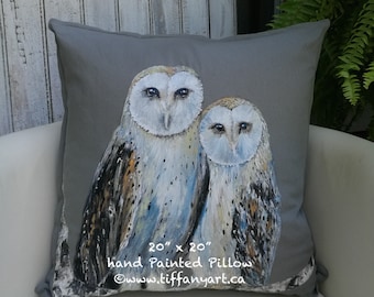 Owl pillow Owl gifts Owl painting Owl DIY Painted Owl Pillow Cover | Owl