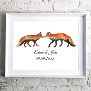 Fox Couple Print | Personalized wedding gift | Unique Wedding Gift | Wedding gift for couple | Anniversary gift | Engagement Gift