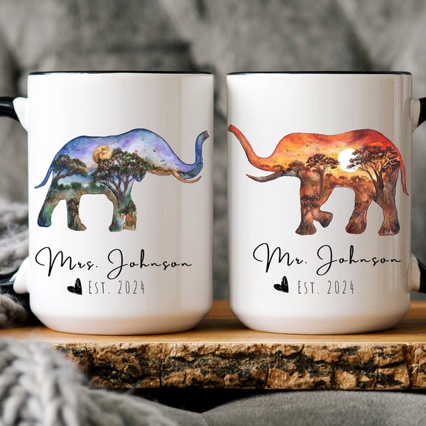 Cadeau de mariage éléphant, mug éléphant, mug anniversaire éléphant, anniversaire ivoire, cadeau couple éléphant, cadeau petit ami, cadeau de fiançailles