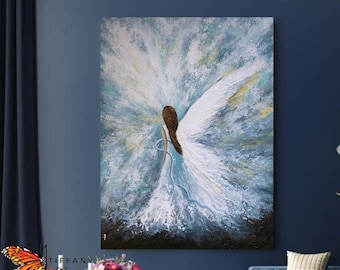 Original Angel painting, Angel painting on canvas, Guardian Angel art, Angel wings painting, Angel art, Abstract Angel painting, Angel decor