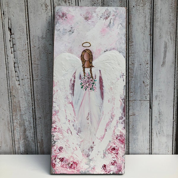 Angel painting on wood, Angel gift for Mom, Guardian Angel art, Angel wings painting, Angel art, Abstract Angel painting, Angel gift, Angel