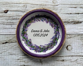 Lavender Personalized Ring Dish,Couple Wedding Gift, Bridal Shower Gift, Engagement Gift, Gift for Couple, Anniversary Gifts for Her, Floral