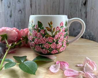 Hand Painted Rose Mug, Custom Birth Month Flower Mug, June Flower Mug, Rose Lover Gift, Personalized Name Cup, Gift for Mom, Teacher,