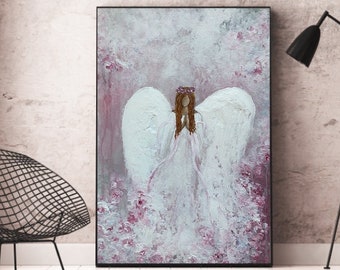 Original Angel painting, Angel painting on canvas, Guardian Angel art, Angel wings painting, Angel art, Abstract Angel painting, Angel decor