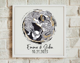 Affiche artistique Yin Yang Tigre Dragon : Cadeau personnalisé pour couple