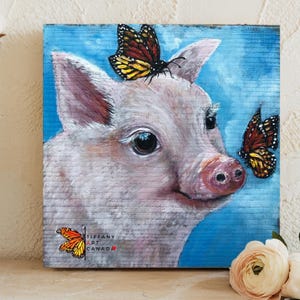 Original Pig Painting on Wood, Pig Gift, Pig Birthday Gift, Farmhouse Decor, Farm Animal, Pig Decor, Rustic Pig Portrait Art, Gift For Her