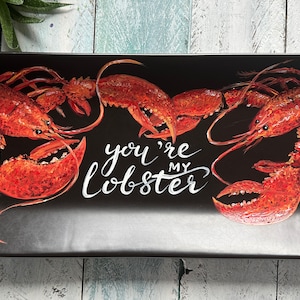 Lobster Painting on Display Plate | Anniversary Gift |Beach Wedding Gift for Couple | You&#39;re My Lobster Gift | Lobster Art Couple Gift