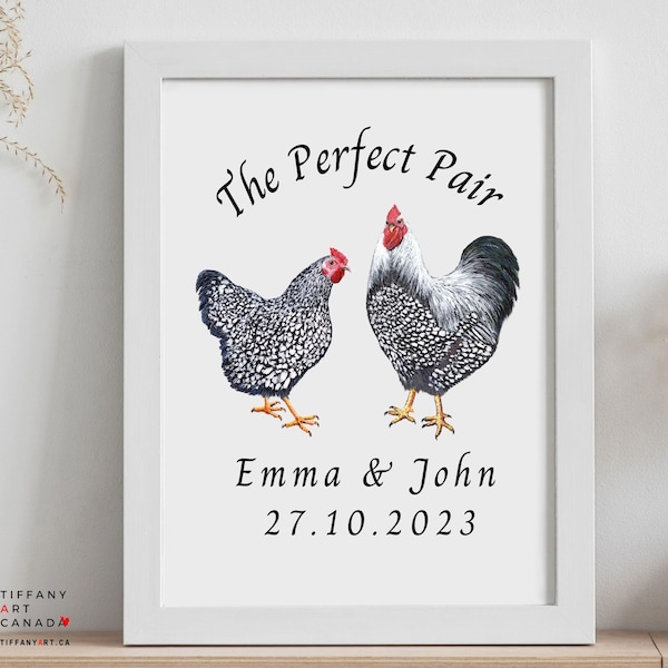 Personalized Couple Wedding Gift, Chicken Couple Print, Wedding Gift, Anniversary gift, Engagement gift, Newlywed gift, Farm Wedding Gift