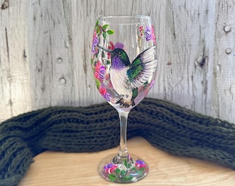 Hand Painted Hummingbird Wine Glass: Personalized Bird Lover Gift