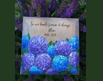 Hand-Painted Hydrangea Memorial Stone: Custom Sympathy Gift