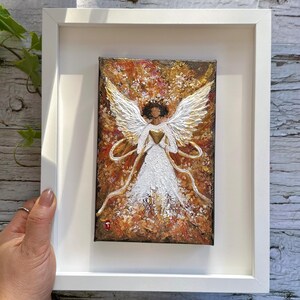 キャンバスに描かれたオリジナルの天使の絵画、抽象的な翼のアート、守護天使の装飾 画像 3