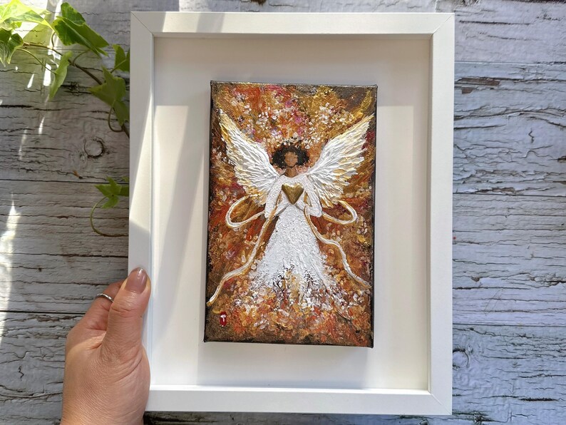 キャンバスに描かれたオリジナルの天使の絵画、抽象的な翼のアート、守護天使の装飾 画像 3